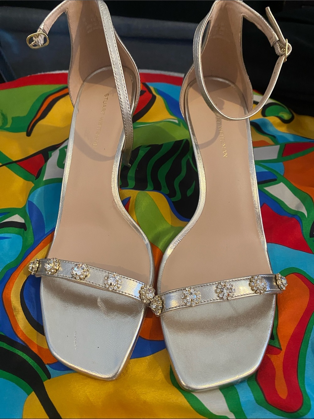 Stuart Weitzman Gold Embellished Ankle-Strap Sandals